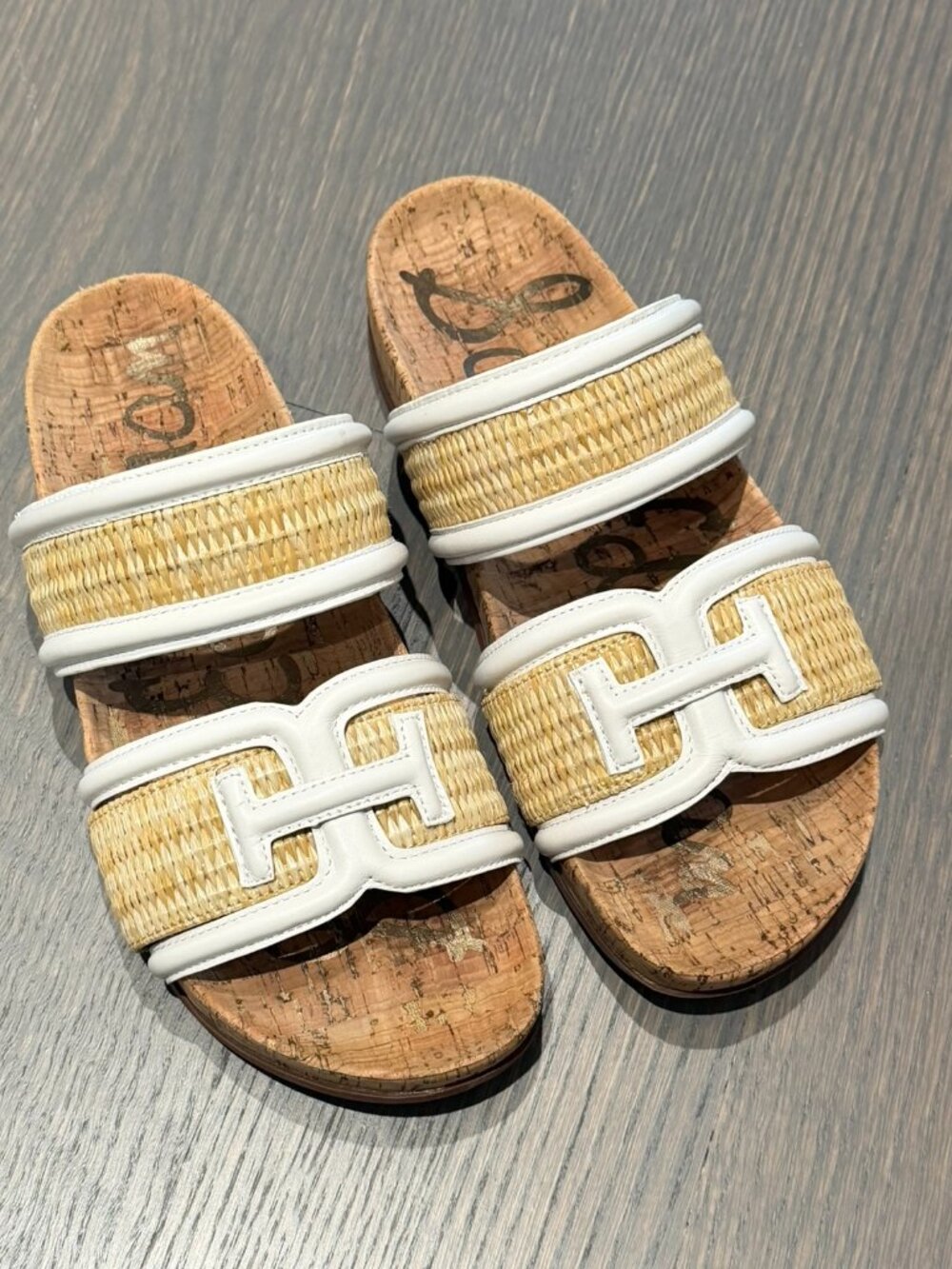 SAM EDELMAN White/Tan Slide Sandals - Size 8